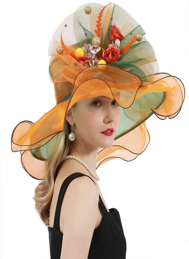 ORIDOOR Women Organza Fascinator Kentucky Hat Derby Floral Tea Party Wedding Hat 867 Orange … - Image 5